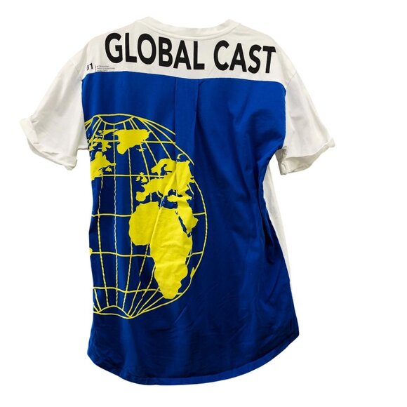 Zara Oversized T Shirt Womens S Global Cast Graphic Tunic White Blue World - Picture 1 of 9